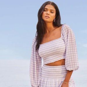 NWT Lilac Gingham Smocked Crop Top